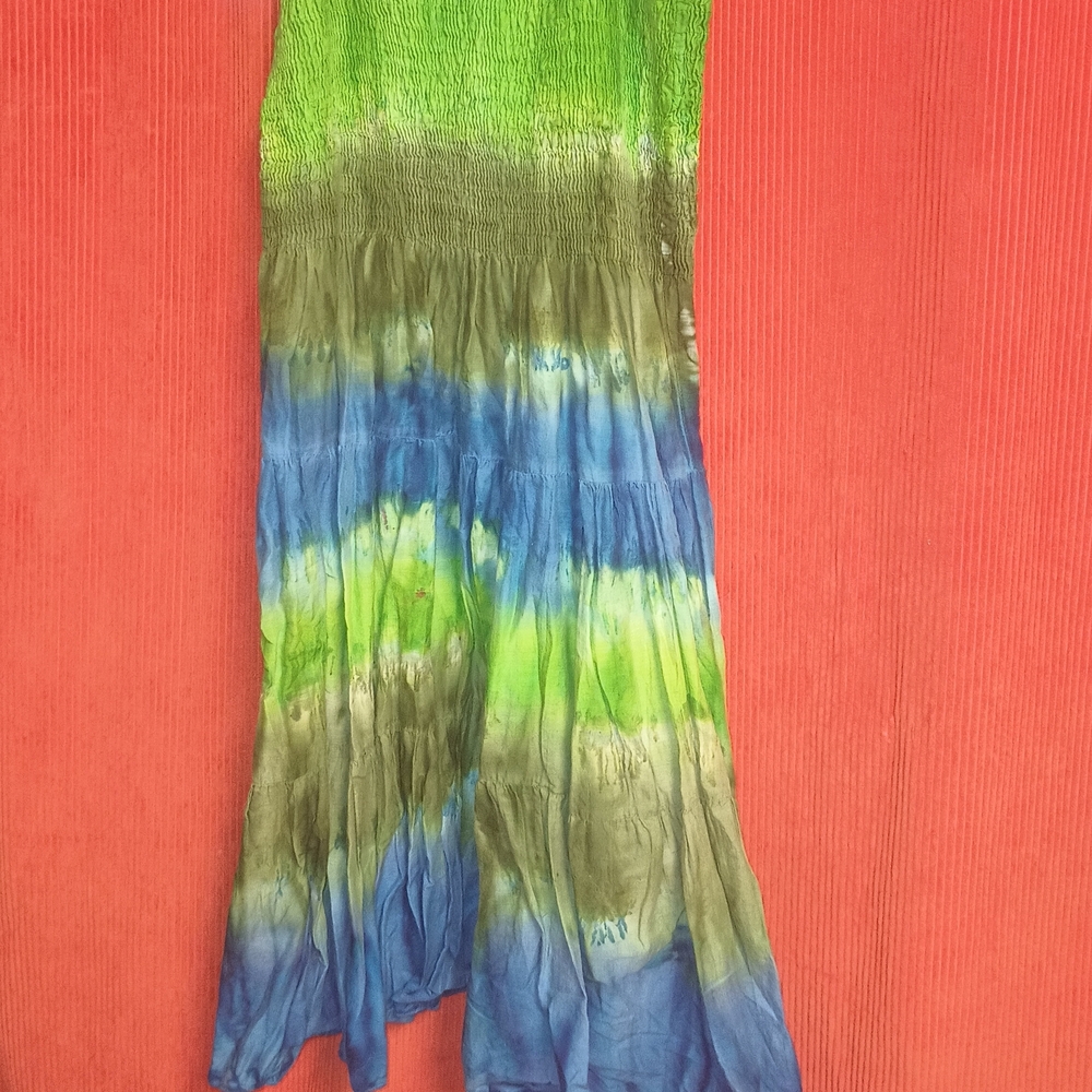 Tie-Dye Midi Dress in Lime, Blue & Olive